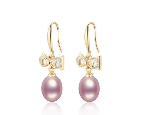 Wholesale Women's Retro Minimalist Geometric Copper And Natural Pearl 14K Goldfilled Earrings Set With Pearls