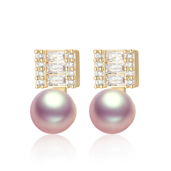 Wholesale Women's Retro Minimalist Geometric Copper And Natural Pearl 14K Goldfilled Earrings Set With Pearls