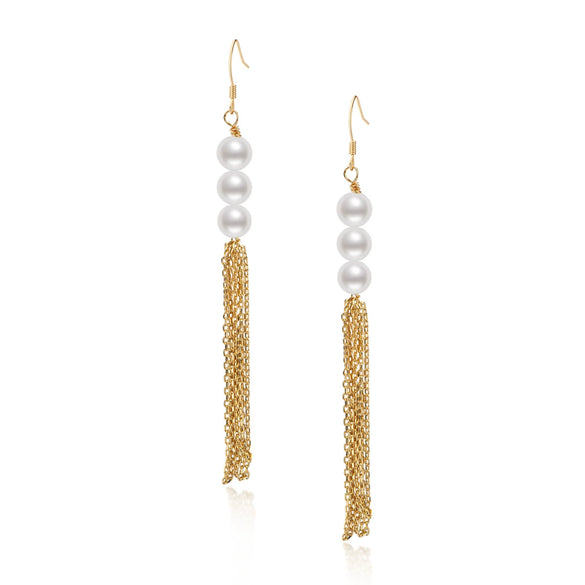 Wholesale Women's Retro Minimalist Geometric Copper And Natural Pearl 14K Goldfilled Earrings Set With Pearls