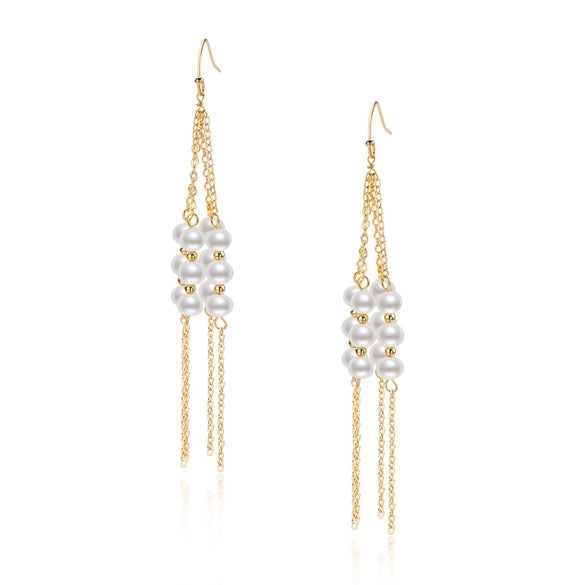 Wholesale Women's Retro Minimalist Geometric Copper And Natural Pearl 14K Goldfilled Earrings Set With Pearls
