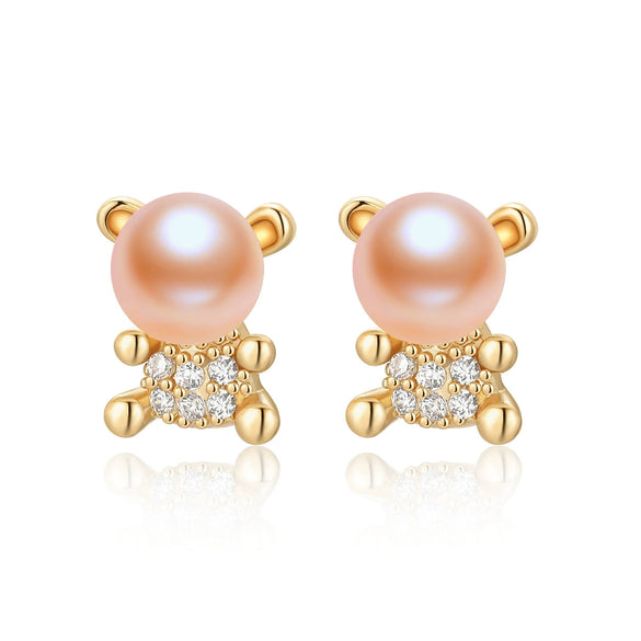 Wholesale Women's Retro Minimalist Geometric Copper And Natural Pearl 14K Goldfilled Earrings Set With Pearls