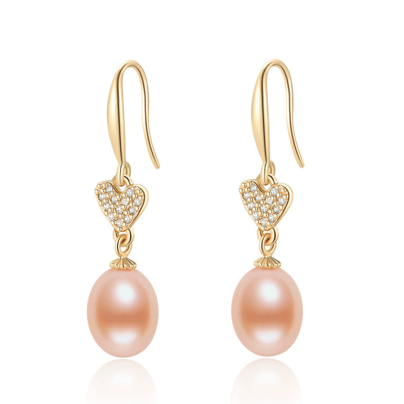 Wholesale Women's Retro Minimalist Geometric Copper And Natural Pearl 14K Goldfilled Earrings Set With Pearls
