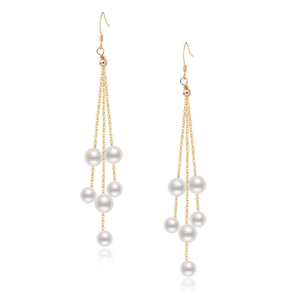 Wholesale Women's Retro Minimalist Geometric Copper And Natural Pearl 14K Goldfilled Earrings Set With Pearls