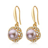 Wholesale Women's Retro Minimalist Geometric Copper And Natural Pearl 14K Goldfilled Earrings Set With Pearls