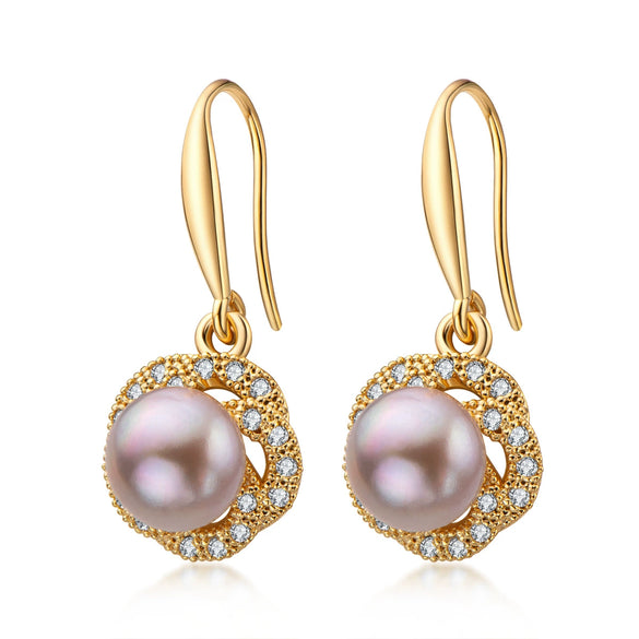 Wholesale Women's Retro Minimalist Geometric Copper And Natural Pearl 14K Goldfilled Earrings Set With Pearls