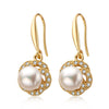 Wholesale Women's Retro Minimalist Geometric Copper And Natural Pearl 14K Goldfilled Earrings Set With Pearls