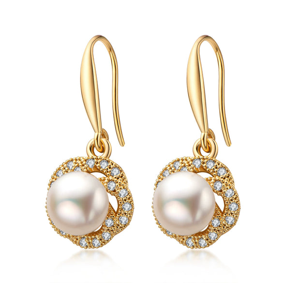 Wholesale Women's Retro Minimalist Geometric Copper And Natural Pearl 14K Goldfilled Earrings Set With Pearls