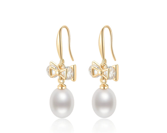 Wholesale Women's Retro Minimalist Geometric Copper And Natural Pearl 14K Goldfilled Earrings Set With Pearls