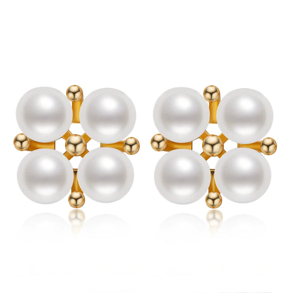 Wholesale Women's Retro Minimalist Geometric Copper And Natural Pearl 14K Goldfilled Earrings Set With Pearls