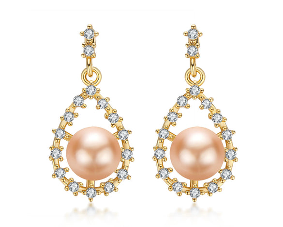 Wholesale Women's Retro Minimalist Geometric Copper And Natural Pearl 14K Goldfilled Earrings Set With Pearls