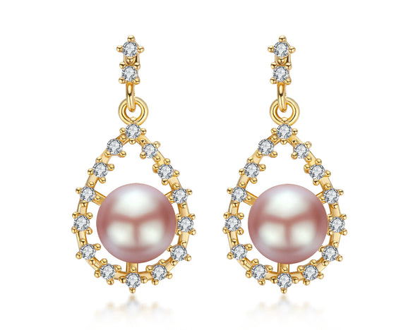 Wholesale Women's Retro Minimalist Geometric Copper And Natural Pearl 14K Goldfilled Earrings Set With Pearls