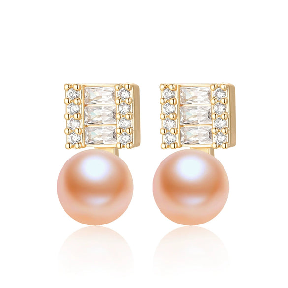 Wholesale Women's Retro Minimalist Geometric Copper And Natural Pearl 14K Goldfilled Earrings Set With Pearls
