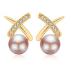 Wholesale Women's Retro Minimalist Geometric Copper And Natural Pearl 14K Goldfilled Earrings Set With Pearls