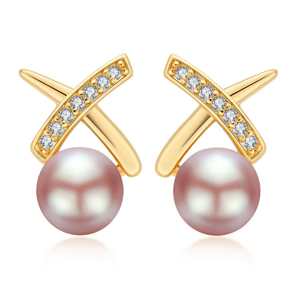 Wholesale Women's Retro Minimalist Geometric Copper And Natural Pearl 14K Goldfilled Earrings Set With Pearls