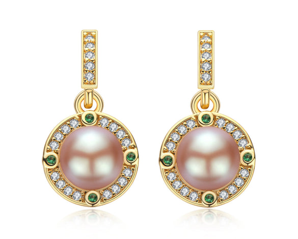 Wholesale Women's Retro Minimalist Geometric Copper And Natural Pearl 14K Goldfilled Earrings Set With Pearls