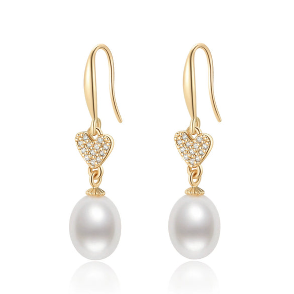 Wholesale Women's Retro Minimalist Geometric Copper And Natural Pearl 14K Goldfilled Earrings Set With Pearls