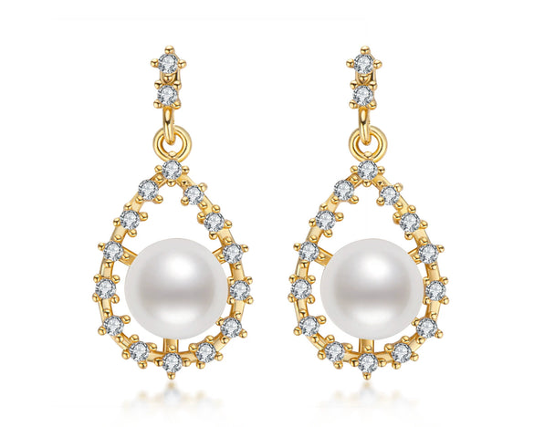 Wholesale Women's Retro Minimalist Geometric Copper And Natural Pearl 14K Goldfilled Earrings Set With Pearls