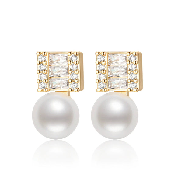 Wholesale Women's Retro Minimalist Geometric Copper And Natural Pearl 14K Goldfilled Earrings Set With Pearls