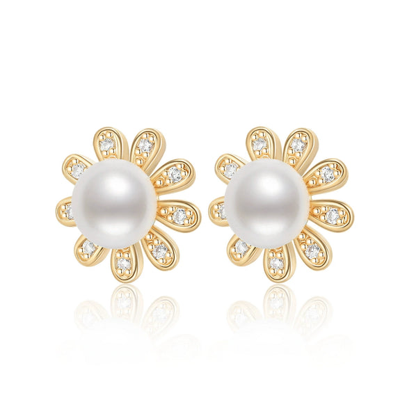 Wholesale Women's Retro Minimalist Geometric Copper And Natural Pearl 14K Goldfilled Earrings Set With Pearls