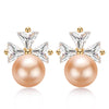 Wholesale Women's Retro Minimalist Geometric Copper And Natural Pearl 14K Goldfilled Earrings Set With Pearls