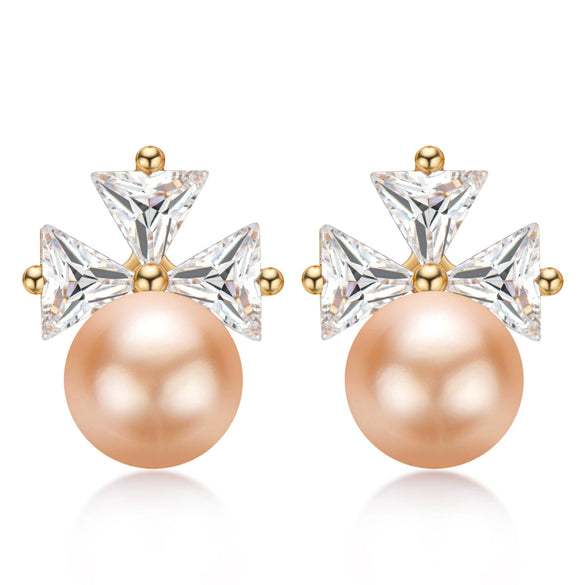 Wholesale Women's Retro Minimalist Geometric Copper And Natural Pearl 14K Goldfilled Earrings Set With Pearls