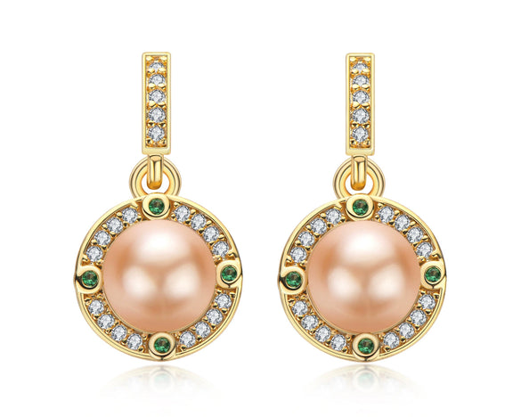Wholesale Women's Retro Minimalist Geometric Copper And Natural Pearl 14K Goldfilled Earrings Set With Pearls