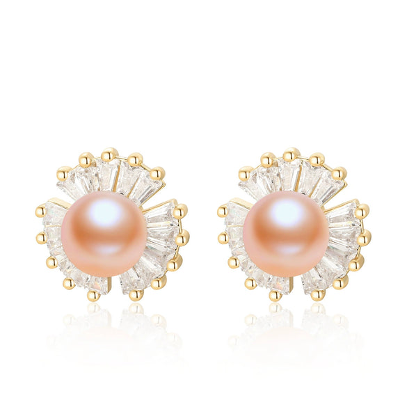Wholesale Women's Retro Minimalist Geometric Copper And Natural Pearl 14K Goldfilled Earrings Set With Pearls