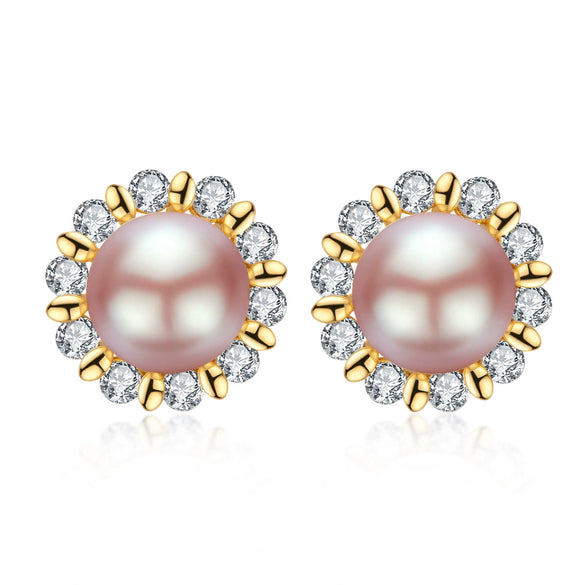 Wholesale Women's Retro Minimalist Geometric Copper And Natural Pearl 14K Goldfilled Earrings Set With Pearls