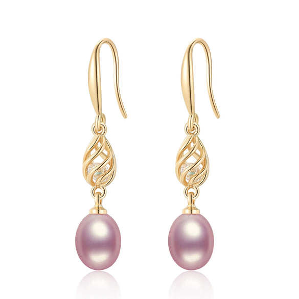 Wholesale Women's Retro Minimalist Geometric Copper And Natural Pearl 14K Goldfilled Earrings Set With Pearls