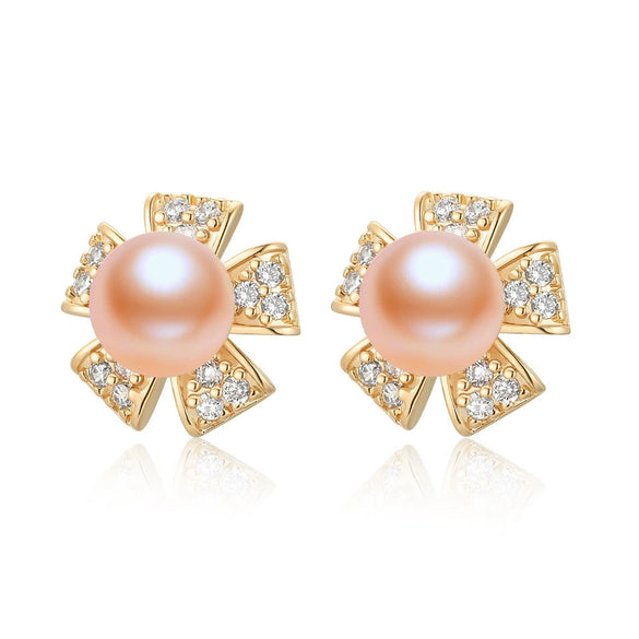 Wholesale Women's Retro Minimalist Geometric Copper And Natural Pearl 14K Goldfilled Earrings Set With Pearls