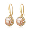 Wholesale Women's Retro Minimalist Geometric Copper And Natural Pearl 14K Goldfilled Earrings Set With Pearls