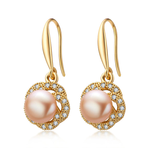 Wholesale Women's Retro Minimalist Geometric Copper And Natural Pearl 14K Goldfilled Earrings Set With Pearls