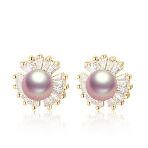 Wholesale Women's Retro Minimalist Geometric Copper And Natural Pearl 14K Goldfilled Earrings Set With Pearls
