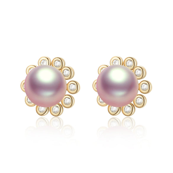 Wholesale Women's Retro Minimalist Geometric Copper And Natural Pearl 14K Goldfilled Earrings Set With Pearls