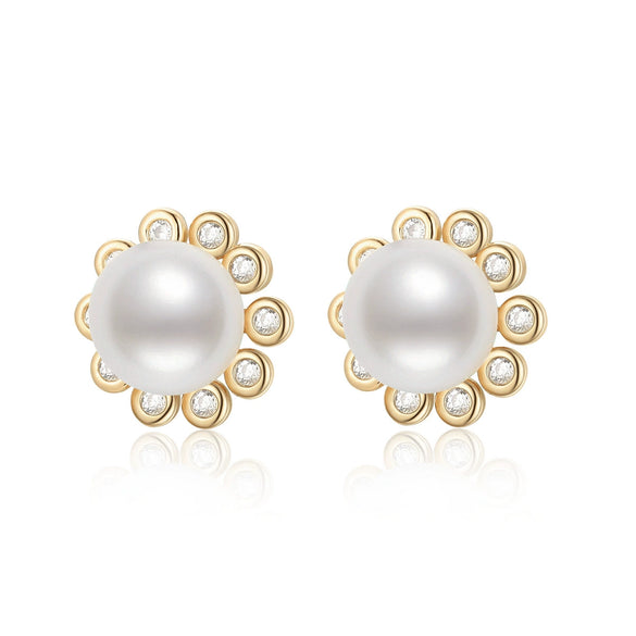 Wholesale Women's Retro Minimalist Geometric Copper And Natural Pearl 14K Goldfilled Earrings Set With Pearls