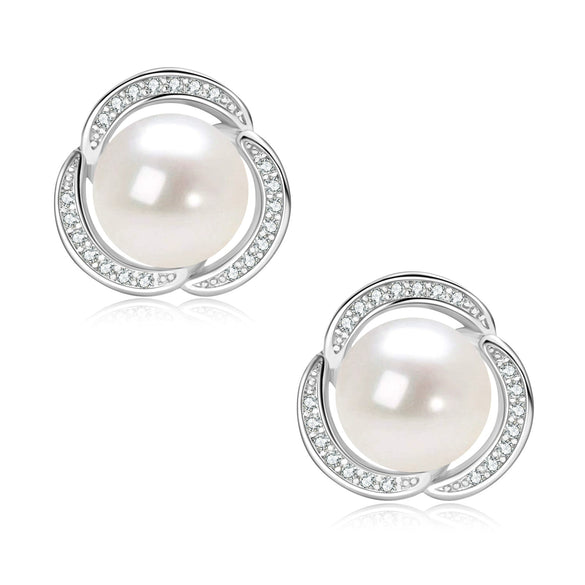 Wholesale Women's Retro Minimalist Geometric Copper And Natural Pearl 14K Goldfilled Earrings Set With Pearls