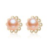 Wholesale Women's Retro Minimalist Geometric Copper And Natural Pearl 14K Goldfilled Earrings Set With Pearls
