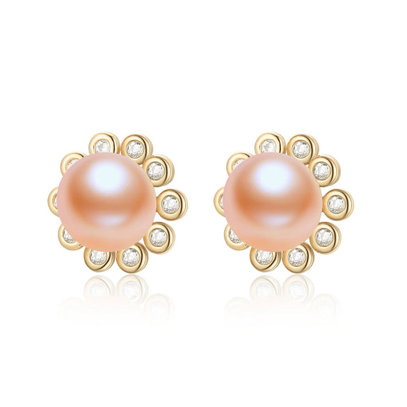 Wholesale Women's Retro Minimalist Geometric Copper And Natural Pearl 14K Goldfilled Earrings Set With Pearls