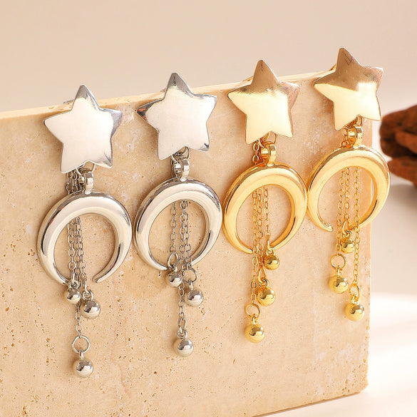 Wholesale Women's Retro Minimalist Geometric Star Shape Alloy 14K Gold Electroplated Pendant Earrings