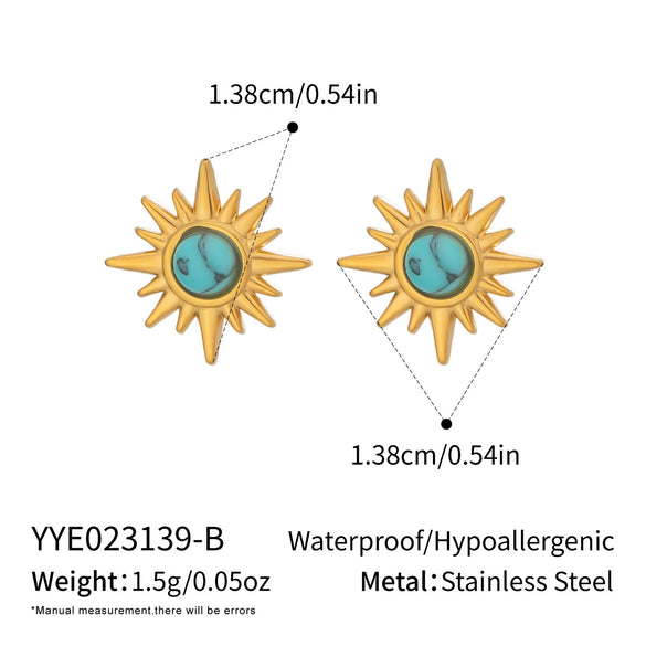 Wholesale Women's Retro Minimalist Star Shape Turquoise Malachite Earrings In Natural Stone With Titanium Steel And Stainless Steel Vacuum Real Gold Plated In Pvd Furnace
