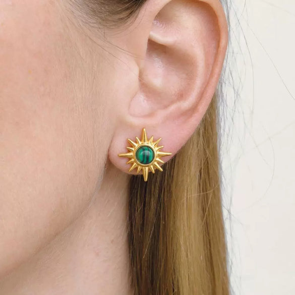 Wholesale Women's Retro Minimalist Star Shape Turquoise Malachite Earrings In Natural Stone With Titanium Steel And Stainless Steel Vacuum Real Gold Plated In Pvd Furnace
