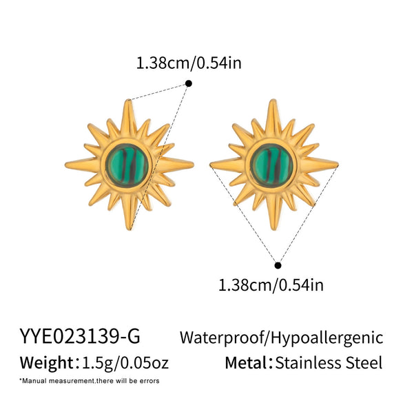 Wholesale Women's Retro Minimalist Star Shape Turquoise Malachite Earrings In Natural Stone With Titanium Steel And Stainless Steel Vacuum Real Gold Plated In Pvd Furnace