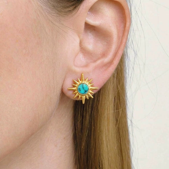 Wholesale Women's Retro Minimalist Star Shape Turquoise Malachite Earrings In Natural Stone With Titanium Steel And Stainless Steel Vacuum Real Gold Plated In Pvd Furnace