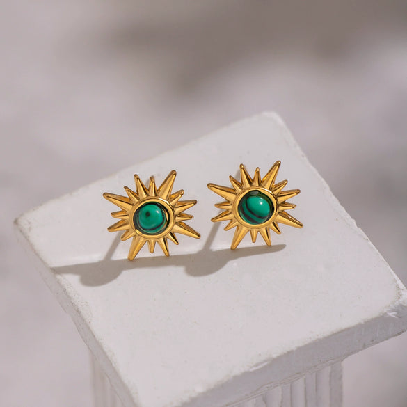 Wholesale Women's Retro Minimalist Star Shape Turquoise Malachite Earrings In Natural Stone With Titanium Steel And Stainless Steel Vacuum Real Gold Plated In Pvd Furnace