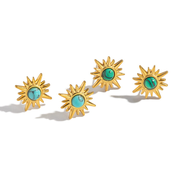 Wholesale Women's Retro Minimalist Star Shape Turquoise Malachite Earrings In Natural Stone With Titanium Steel And Stainless Steel Vacuum Real Gold Plated In Pvd Furnace