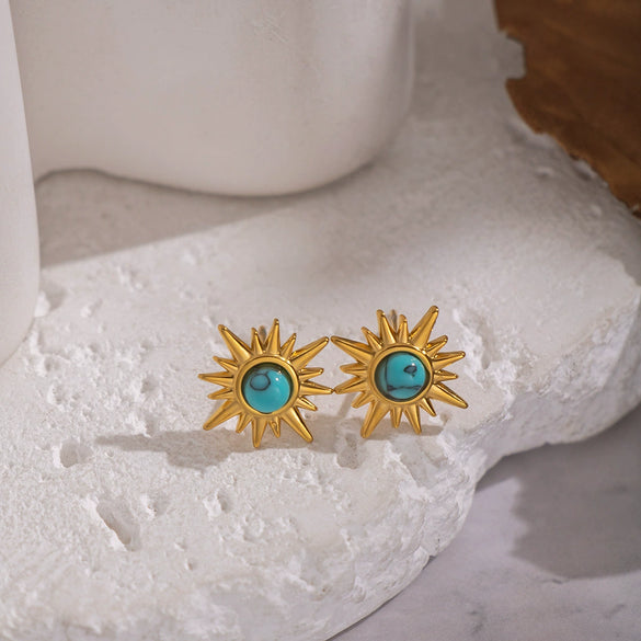 Wholesale Women's Retro Minimalist Star Shape Turquoise Malachite Earrings In Natural Stone With Titanium Steel And Stainless Steel Vacuum Real Gold Plated In Pvd Furnace