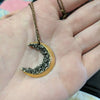 Wholesale Women's Retro Moonshaped Diamond Alloy Necklace With Water Wave Chain