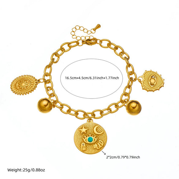 Wholesale Women's Retro Multielement Pendant Stainless Steel Chain Bracelet With Heart Shape And Electroplating Design