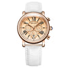 Wholesale Women's Retro Multifunction Chronograph Waterproof Quartz Watch Alloy Case Genuine Leather Strap Round Dial