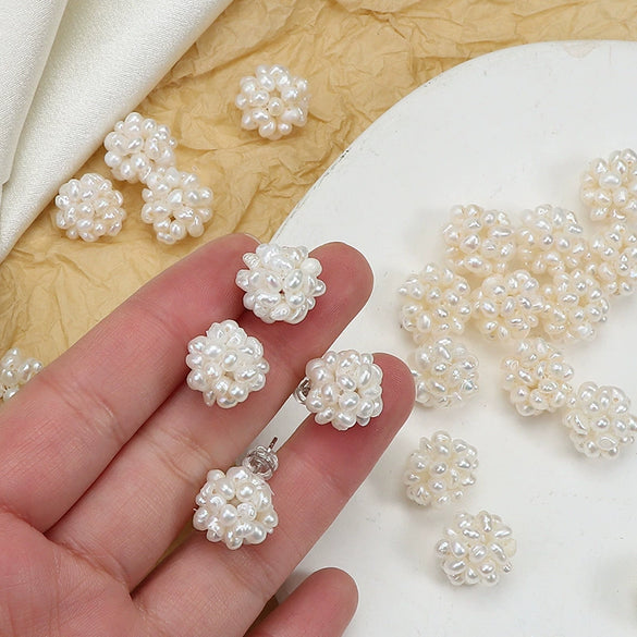 Wholesale Women's Retro Natural Freshwater Pearl Earrings With 925 Silver Needle And Handwoven Flower Ball Design
